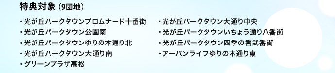 得点対象(9団地）・光が丘パークタウンプロムナード十番街・光が丘パークタウン大通り中央・光が丘パークタウン公園南・光が丘パークタウンいちょう通り八番街・光が丘パークタウンゆりの木通り北・光が丘パークタウン四季の香弐番街・光が丘パークタウン大通り南・アーバンライフゆりの木通り東・グリーンプラザ高松