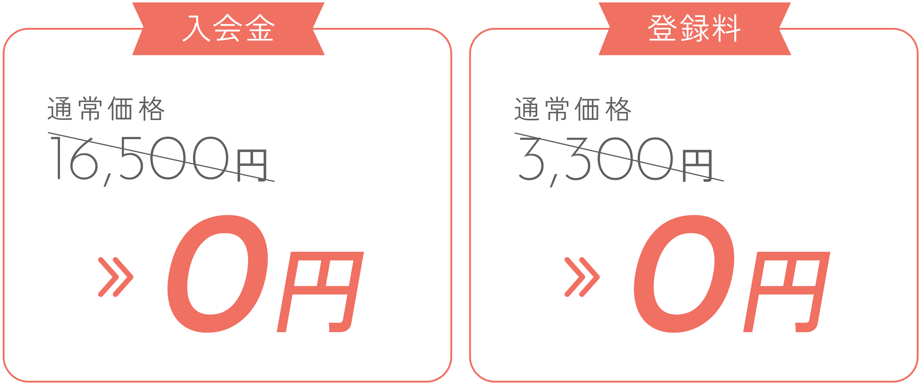 入会金 通常価格15,500円→0円 登録料 通常価格3,300円→0円